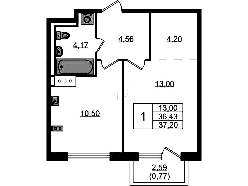 1-комнатная квартира 37.2 м², 9/13 эт., ЖК «Квартал Торики»